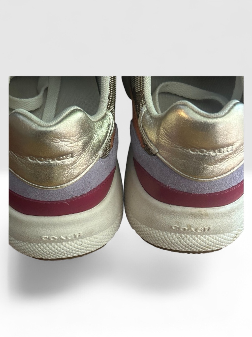 Coach Women’s Logo Low-Top Sneaker in Magenta, Lavender & Tan - Picture 4 of 4